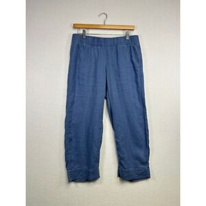 Pure Jill Linen Blend Cropped Pants Elastic Waist Blue Size XS